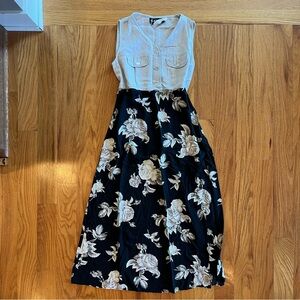 Vintage ALL THAT JAZZ Sleeveless Linen Top/Floral Maxi Bottom Dress/Medium